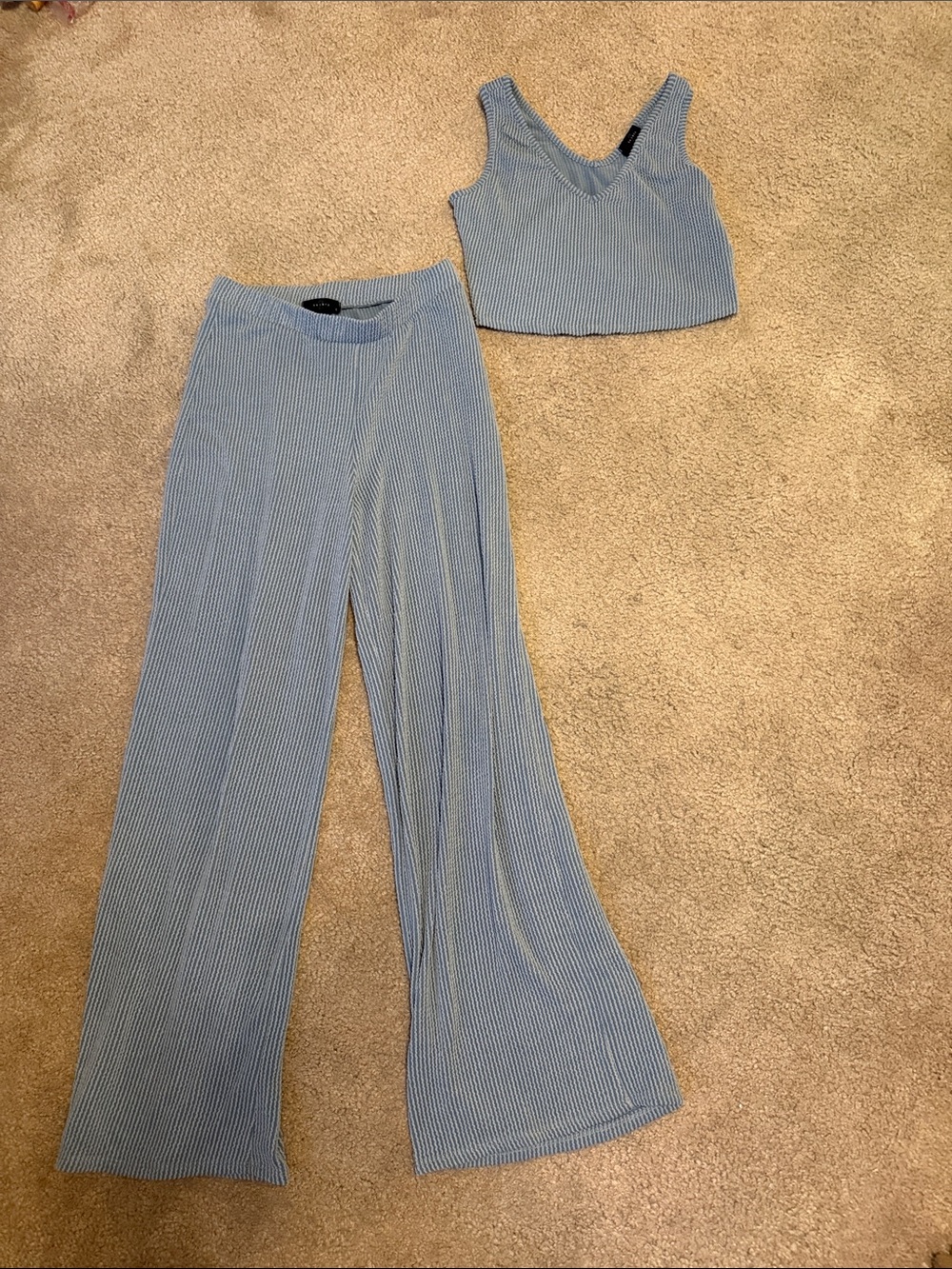 Wide Leg Knit Pants Set in Light Blue
